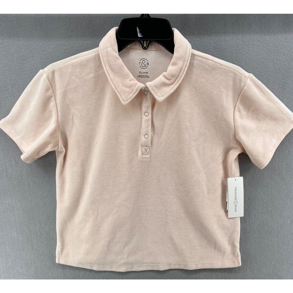 NWT Treasure & Bond Shirt Juniors X-Large 14-16 Polo Pink Short Slv Snaps Velour